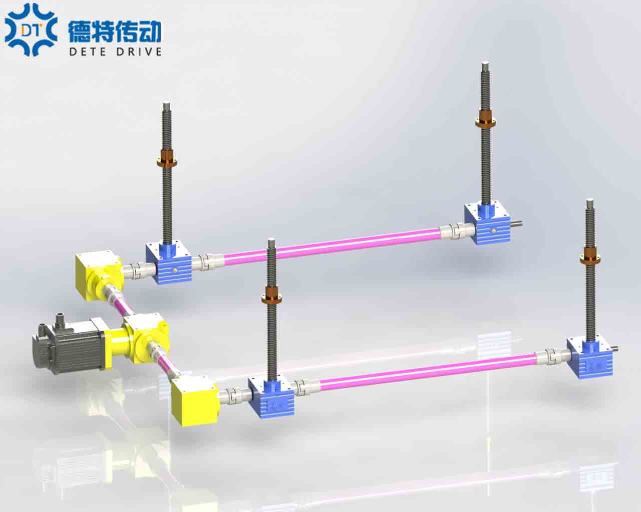 4臺聯(lián)動U型梯形螺母移動絲桿升降機聯(lián)動平臺
